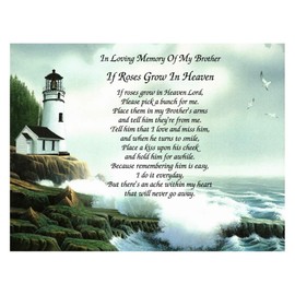 in Memory of Brother If Roses Grow in Heaven Memorial Poem Gift for Loss of Sibling with Lighthouse Background