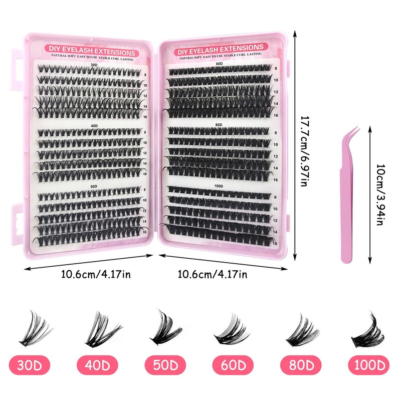 xiluuyou 580Pcs Individual Cluster Eyelashes Kit, D Curl DIY Lash