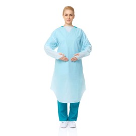 PrimeOn Impervious Medical Gown with Thumb Loops, Regular, Pack of 15