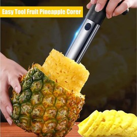 Stainless Steel Pineapple Corer and Fruit Slicer, Manual Peeler with T-Handle, Easy to use Kitchen Tool, Black