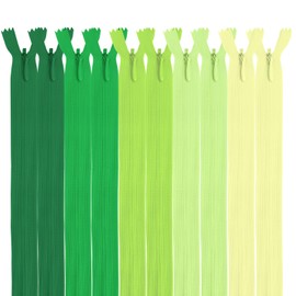MARARDI [Pack 10] Invisible Zippers [Green] Nylon [22 cm] Sewing and Crafts for Clothing Bags Fabric for Sewing Machine Patchwork Plastic Cotton Zipper with Metal Zip
