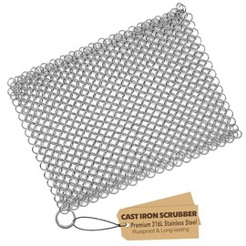 Estropajo de Hierro Fundido Limpiador de Sartén de Acero Inoxidable 316 de 8"x6" Estropajo de Malla de Cadena Raspador Malla de Cadena para Sartenes d
