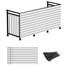 Windscreen4less 3'x29' Deck Balcony Privacy Screen Fence Apartment Balcony Mesh Screen with Zip Ties Chain Link Fence Cover UV Protection for Outdoor Patio Backyard Pool Porch Railing, Grey & White