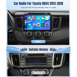 Car Radio Stereo for Toyota RAV4 2013 2014 2015 2016 2017 2018, 10.1inch Screen for 2013-2018 Toyota RAV4 with Wireless Carplay Android Auto, Bluetooth GPS SWC (Without J.B.L& Large Screen)
