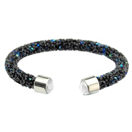 COLORFUL BLING Adjustable Glitter Rhinestone Bangle Sparkly Crystal Wedding Bridal Statement Bracelet Jewelry for Women-H black AB