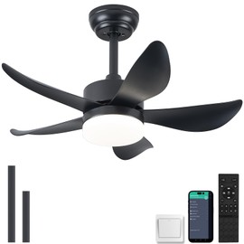 RHEAFON Ceiling Fans with Lights and Remote,30 Inch Smart Ceiling Fan,Reversible,Noiseless,Small Black Ceiling Fan for Bedroom Kitchen Indoor/Outdoor Patio