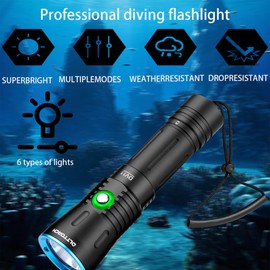 Rechargeable LED Flashlight Scuba Dive Light 80M Underwater Waterproof Flashlight Submarine Light, Super Bright LED Flashlights Dive Torch for Diving, Camping, Hiking Safety at Night