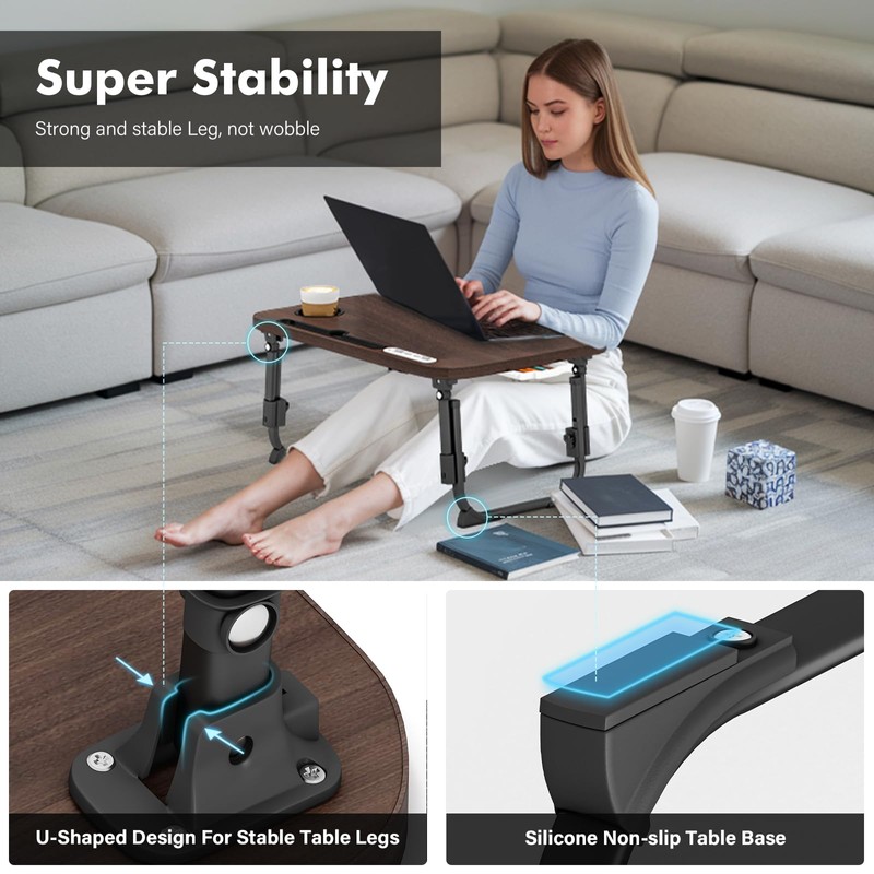 Lap Desk for Bed Adjustable Height, Foldable Bed Table with