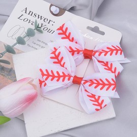 Baseball Bow Hair Clip for Women Girls Sports Hair Bows Bowknot Hair Clip for Teenager Girls Softball Hair Slides Barrettes for Girls Women Cute Baseball Hair Accessories for Baseball Lover Fan 2pcs