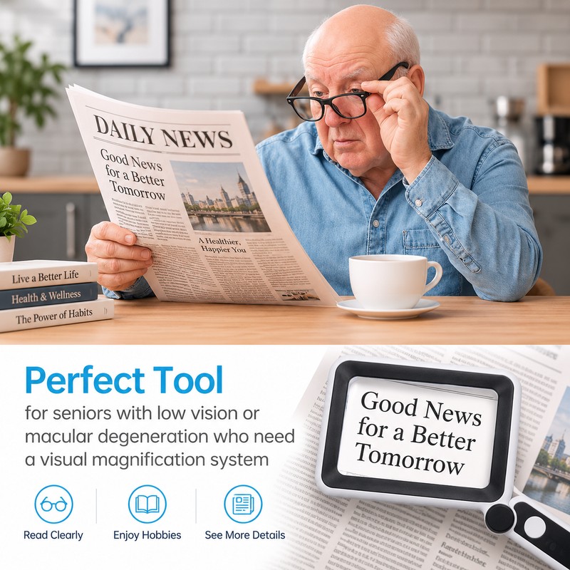 4X Large Handheld Magnifying Glass for Reading – LED Lighted