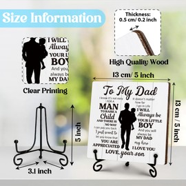 Thank You Gifts for Dad from Daughter, Father's Day Thanksgiving Birthday Gifts for Dad Daddy, To My Dad Wooden Sign with Stand, Home Office Desk Decor Presents for Dads, 5" x 5"-B06