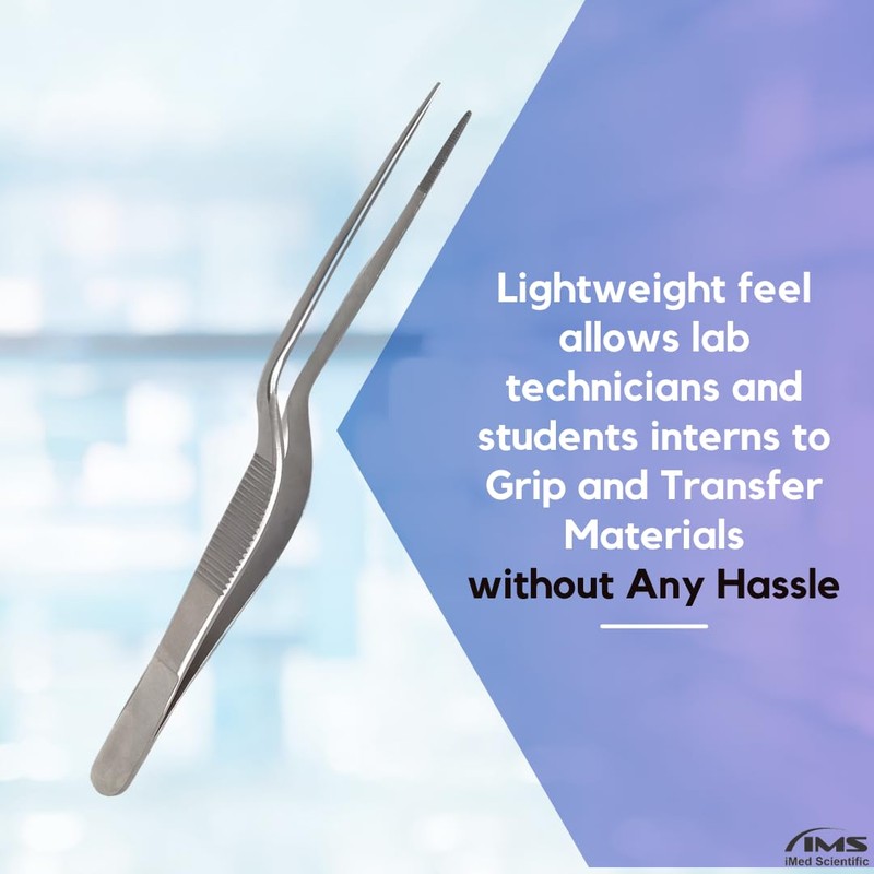 Lab Forceps with Offset Handle Fine Point Serrated Stainless Steel