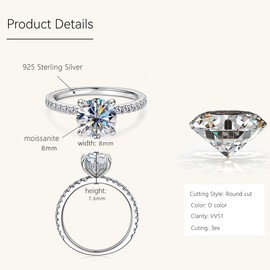 G.LEEKIN D VVS1 Moissanite Engagement Ring 2 carat, Round Solitaire Promise Rings for Her, 925 Sterling Silver Moissanite Rings for Women (white gold color, 7)