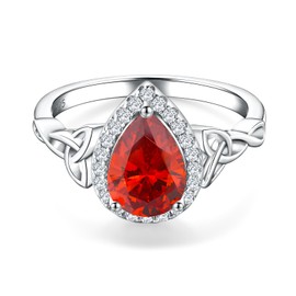 DAYBYDAY January Birthstone Ring 925 Sterling Silver Red Celtic Ring Pear Shaped Engagement Ring Garnet Rings for Women Size 8