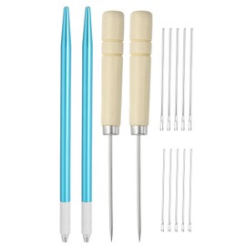 PATIKIL Doll Hair Rooting Holders Kit, 0.6mm/0.8mm Hair Rerooting Knitting Needles with Wood Awls Crochet Hooks Wig Tool for Hairs Making Supplies DIY Crafts, Blue