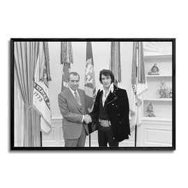 artprints1stop Floating Frame Canvas Print Wall Art - Vintage Photo Elvis Presley meeting Richard Nixon - 24x16 inches