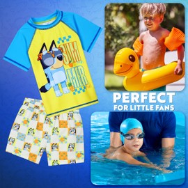 BlueY Children's Swimming Costume 2-Piece Set with Swimming Trunks Boys Swimming Shorts and Swimming Shirt Swimming Suit Boys for Swimming Bathing Beach, yellow, 6 - 7 years