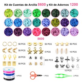 RUBOQE - Cuentas para Pulseras, 8600 Kit para Hacer Pulseras Cuentas De Arcilla para Pulseras, Cuentas para Hacer Pulseras y Collares Con Cuerda