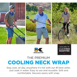 KOOLGATOR Evaporative Cooling Neck Wrap – Reusable Neck Cooler with Long Lasting Relief During Hot Weather Activities, Sports, & Outdoor Work, Navy Blue, 5 Pack