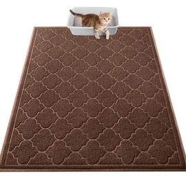 LuxStep Cat Litter Mat Litter Trapping Mat, 35x47 Inch Waterproof and Non-Slip Litter Box Mat for Clean Floors, Soft on Cat Paws, Large Litter Pad for Indoor Cat Supplies and Essentials, Coffee