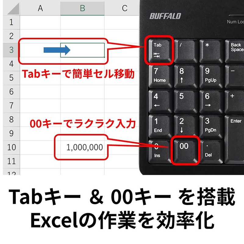Buffalo BSTK120BK Wired Numeric Keypad with Anti-Microbial and Tab Key