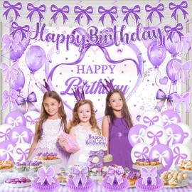 Purple Bow Birthday Party Decorations Purple Bow Happy Birthday Banner