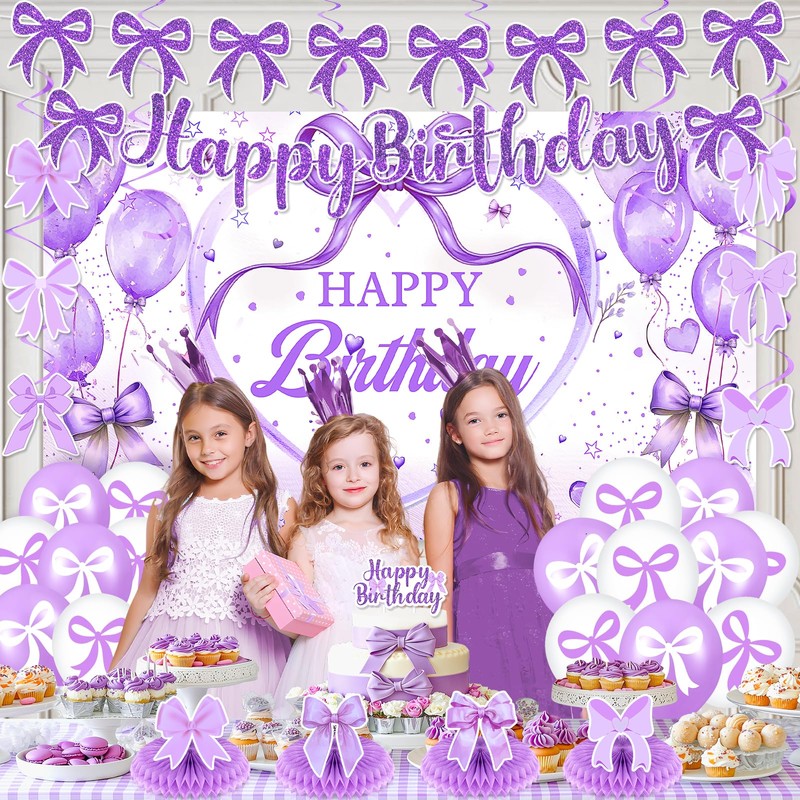 Purple Bow Birthday Party Decorations Purple Bow Happy Birthday Banner