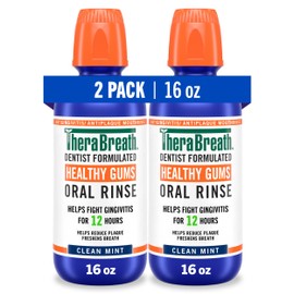 TheraBreath Healthy Gums Oral Rinse, Antigingivitis, Clean Mint Flavor, Dentist Formulated to Help Prevent Gingivitis and Support Gum Health, Alcohol Free, 16 Fl Oz (Pack of 2)