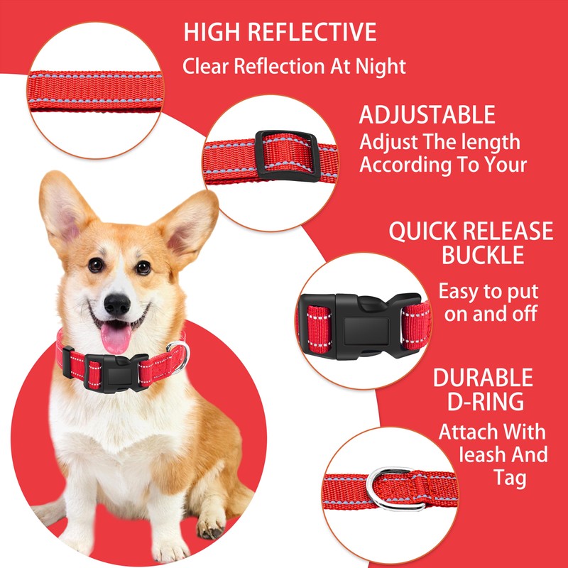 Maiiu Reflective Dog Collar with Safety Locking Buckle, Adjustable Soft