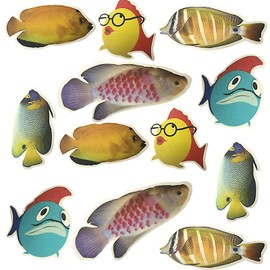 YUTOU Non-Slip Stickers for Bathtub, Pack of 12, Non-Slip Pads, Stickers, Sea Creatures with a Plastic Spatula, for Bathroom, Pool, Stairs and Children's Room (Fish)