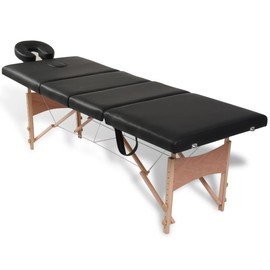 vidaXL Black Foldable Massage Table - Portable and Adjustable 4-Zones Design with Solid Wooden Frame and High-Density Foam Padding