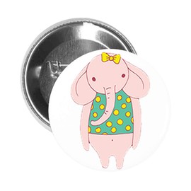 Round Pinback Button Pin Brooch Sweety Little Girl Elephant with Bow and Polka Dots (1" Inch)