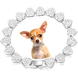Pimaodog Dog Chain Collar, Heart Style Bling Diamond Cuban Link Dog Collars Glitter Chain Rhinestone Puppy Necklace for for XXS XS Small Medium Pet Dogs Cats (Silver, 20 Inch)