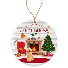 Yanashop88 Golden Retriever Christmas Ornament | Golden Retriever's First Christmas | Dog Ornament | My First Christmas Dog | Pet Christmas Ornament | Christmas for Dogs Both Sides White