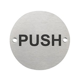Fire Door Guru® Push Door Sign - 76mm Disc - Stainless Steel Safety Sign - Fixings Included