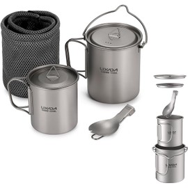 Lixada Titanium Pot Camping Portable Titanium Water Portable Cup with Folding Handle (300 ml, 350 ml, 420 ml, 550 ml, 650 ml, 750 ml, 900 ml, 1600 ml)