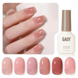 GAOY- Kit de esmaltes de uñas en gel Nude Jelly de 6 colores transparentes, rosa y marrón brillante, para salón