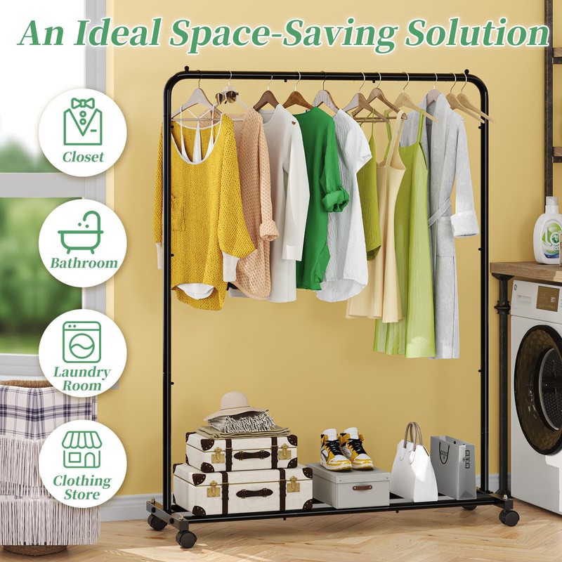 Simple Trending Standard Clothes Clothing Garment Rack with Storage Shelves,