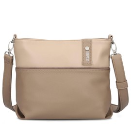 Zwei Jana J8 Women's Crossbody Bag 3 Litre Bi-Colour Canvas Style Handbag Soft Faux Leather Ideal for Everyday Use Includes 2 Removable Shoulder Straps Short & Long, Hazel