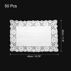 sourcing map 50 Pcs White Lace Paper Doilies 12 x 16 Inch Rectangle Paper Doilies Tableware Disposable Paper Decorative Paper Placemats for Wedding, Birthday, Cakes, Desserts, Tableware Food