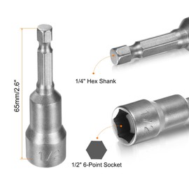 HARFINGTON 10pcs Hex Nut Driver Drill Bit 1/2" 6-Point Socket 1/4" Hex Shank Nut Setter CR-V Steel Quick-Change Nut for Power Drills Impact Drivers, Silver Tone