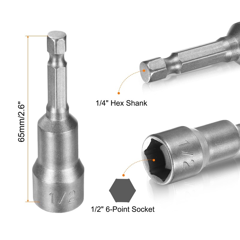 HARFINGTON 10pcs Hex Nut Driver Drill Bit 1/2" 6-Point Socket