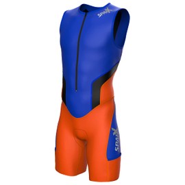 Sparx Men Competitor Triathlon Suit Mens Trisuits | Italian Technical Fabric | Soft Chamois | 4 Pockets | Bike-Swim-Run, Orange/Blue, 3X-Large