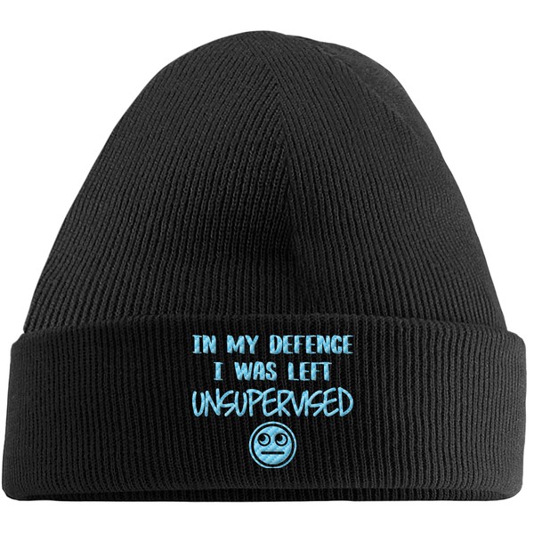 Hippowarehouse in My Defence I was Left Unsupervised Embroidered Beanie