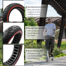 Amitor 8 1/2 Scooter Solid Tires, 8.5 Solid Tire for Electric Scooter, 8.5 Inch Electric Scooter Replacement Wheels Honeycomb, 50/75-6.1 Non-pneumatic (Red_1PC_01)
