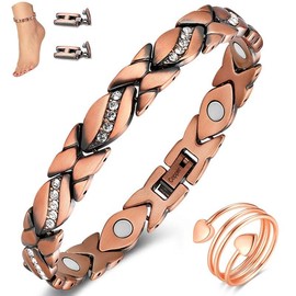 Copper Anklet for Women Ultra Magnets - Magnetic Ankle 99% Pure Copper Adjustable Christmas Gift - with Sizing Tool and Gift Box - Color: Crystal