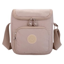 FAVORTALK Beige Nylon Womens Cross-Body Bags - Causal Messenger Bags for Ladies Multi Pocket Handbags Waterproof Multi-compartment Cell Phone Purse with Shoulder Strap B35813