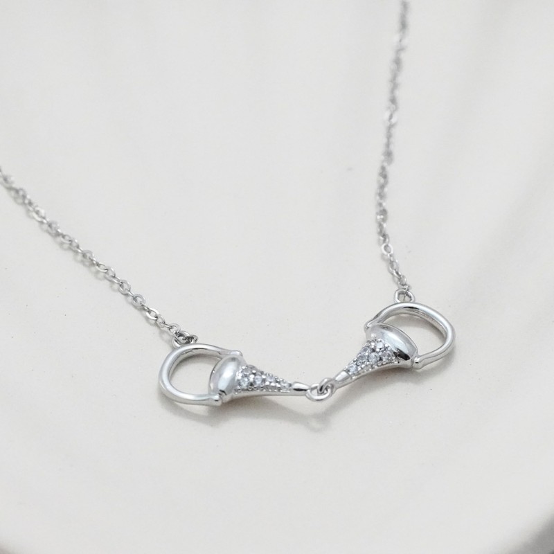 Statement Silver Horse Bit Necklace in Solid 925 Sterling Silver