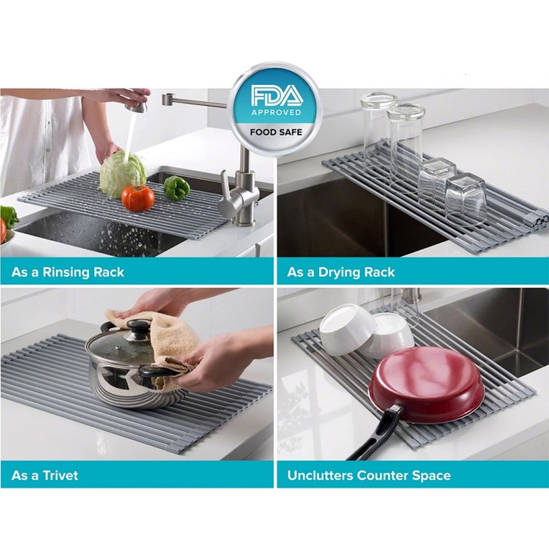 Ahyuan Large Roll up Dish Drying Rack 20.5'' Silicone Over