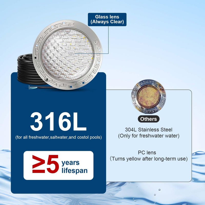 10 Inch LED Pool Lights for Inground Pool,Cool White,AC120V,100FT